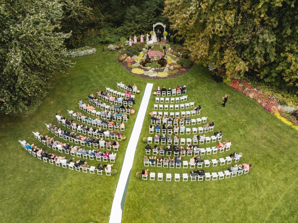 drone aerial wedding photo