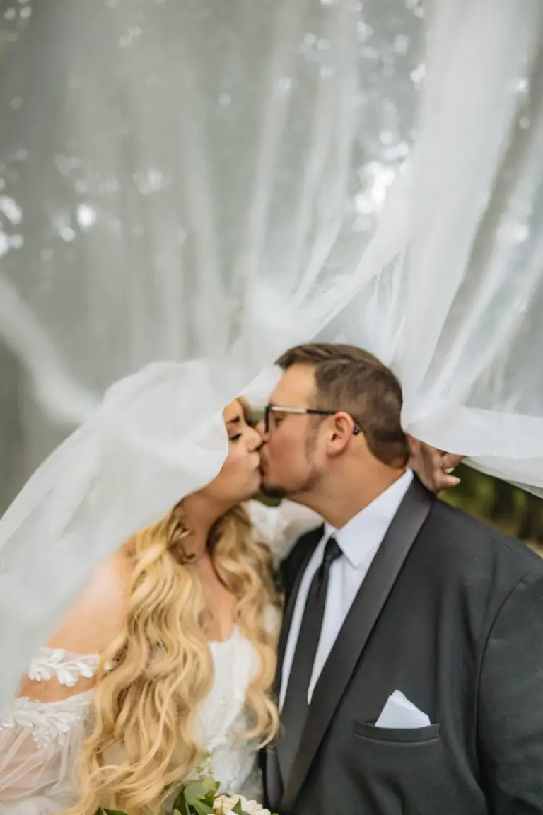 Bride and Groom under veil