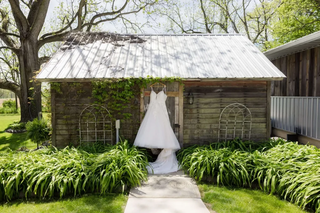 Bride's dress at the Vintage Rose Barn - Kalamazoo wedding photographer