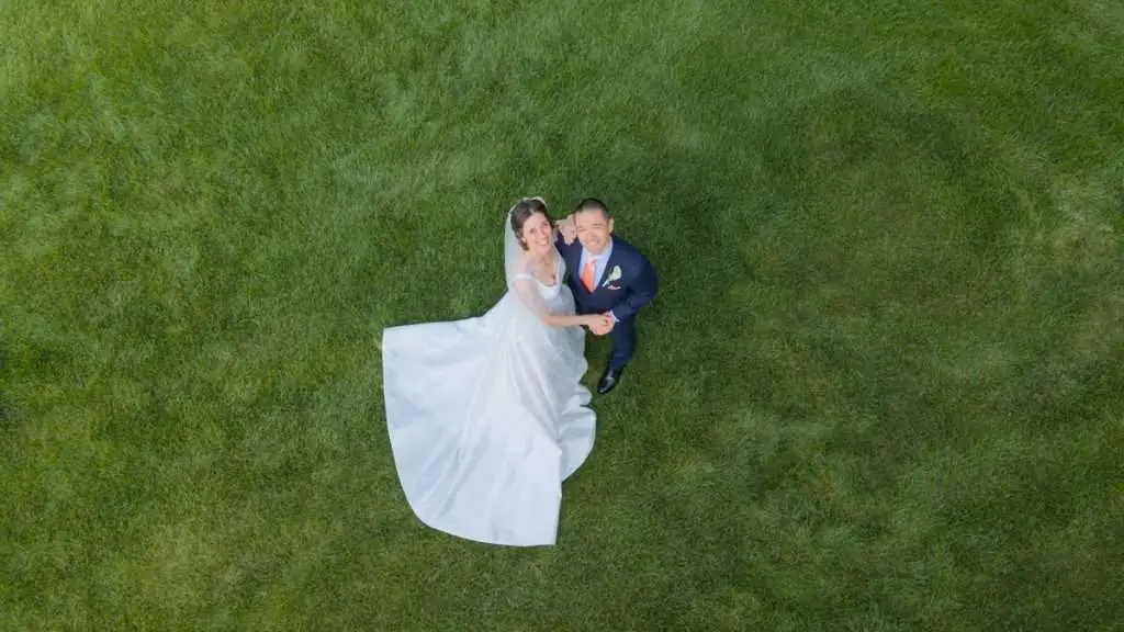 drone shot of couple at Kalamazoo Country Club