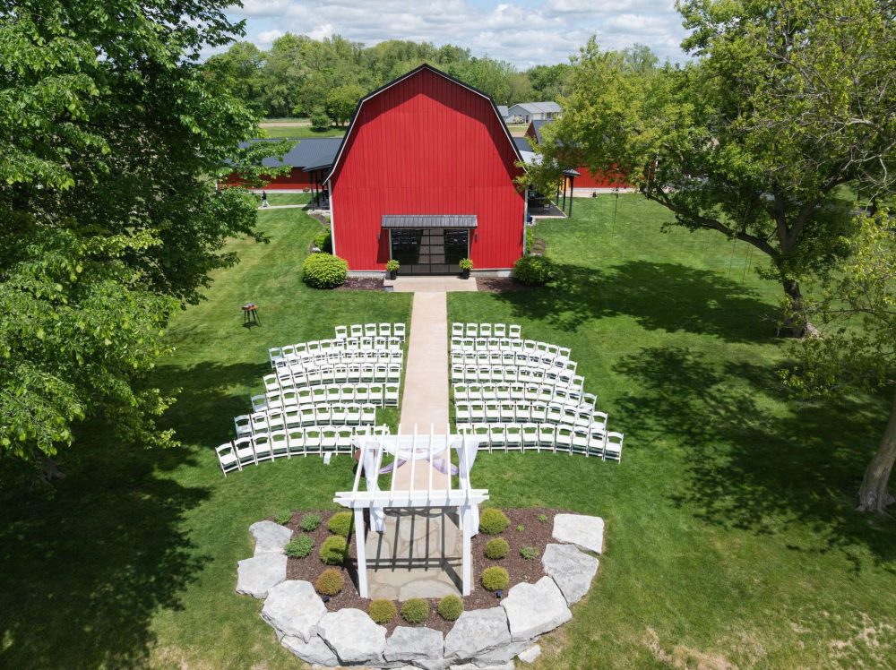Blue Heron Barn aerial - Michigan wedding photographer