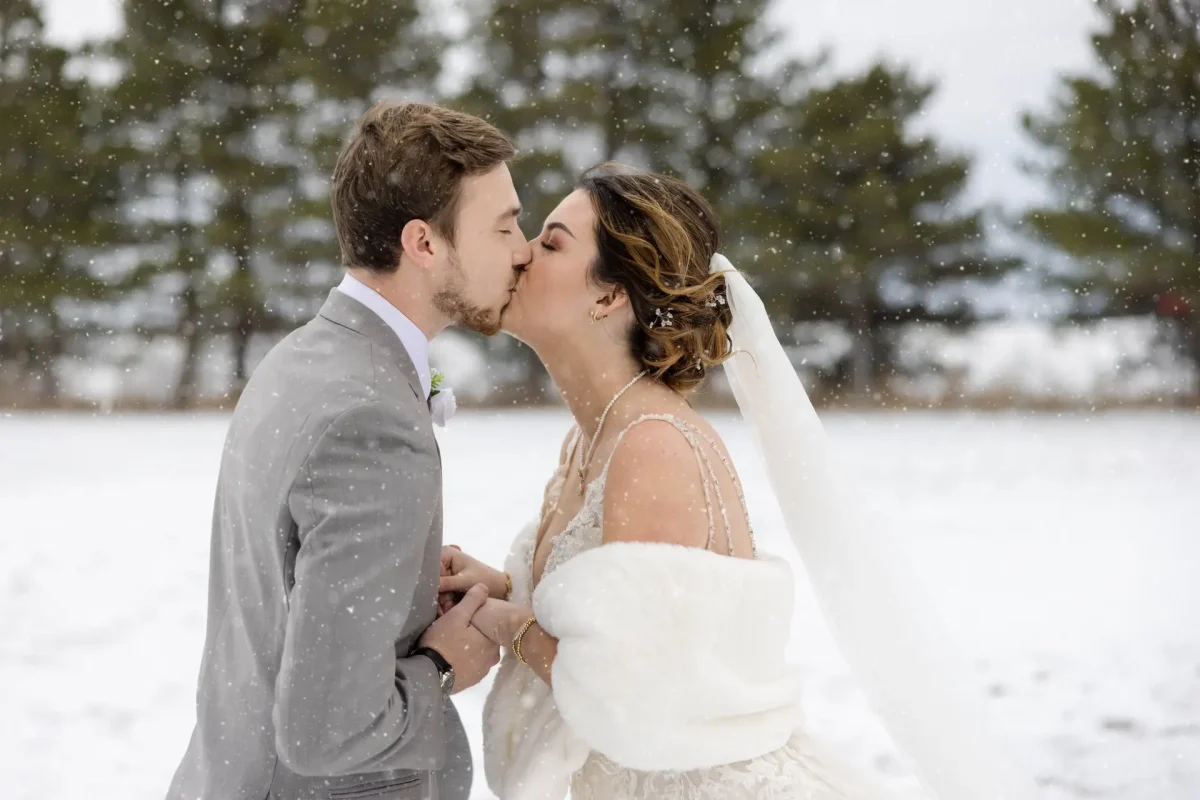 snowy kiss at The Cheese House photographed by Andy Krieger of Inspired Media