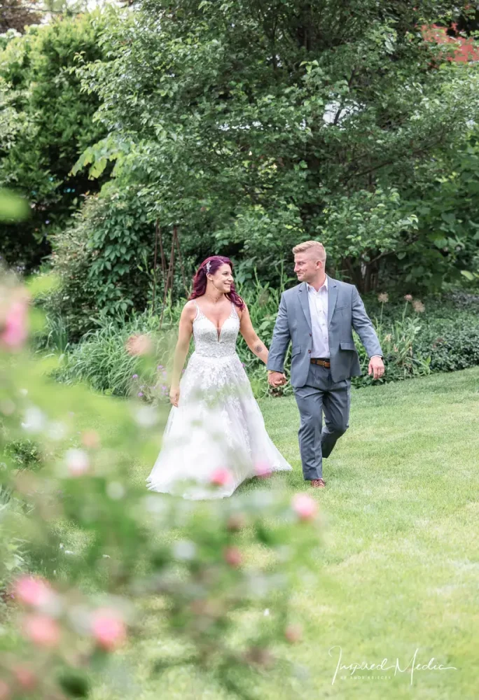 Bride and Groom in Garden